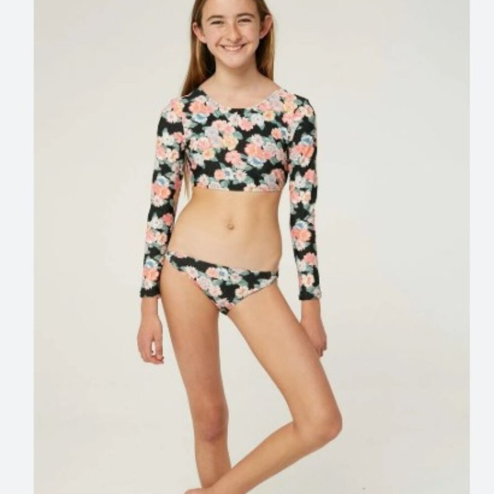 O'Neill Girl's Emilie Floral Long Sleeve Crop Top Set